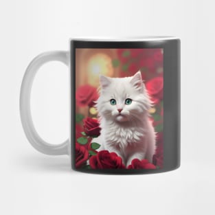 Cat with Roses - Modern Digital Art Mug